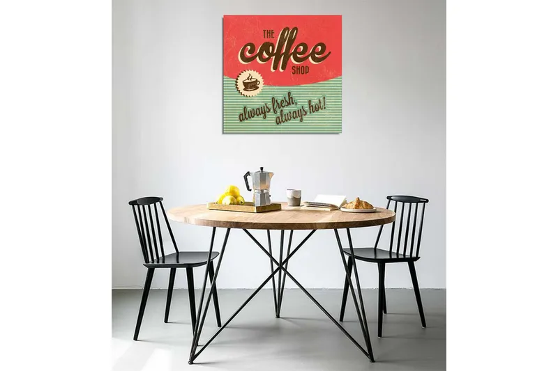 Canvas-taulu 45x45 cm - Vintage-kyltti kahvilalle tekstillä ja kahvikupilla - Punainen / Vihreä / Ruskea - Sisustustuotteet - Taulu & taide - Canvas-taulu
