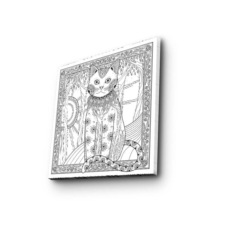 Canvas-taulu 45x45 cm - Yksityiskohtainen kissa kuvioilla ja koristeilla - Musta / Valkoinen - Sisustustuotteet - Taulu & taide - Canvas-taulu