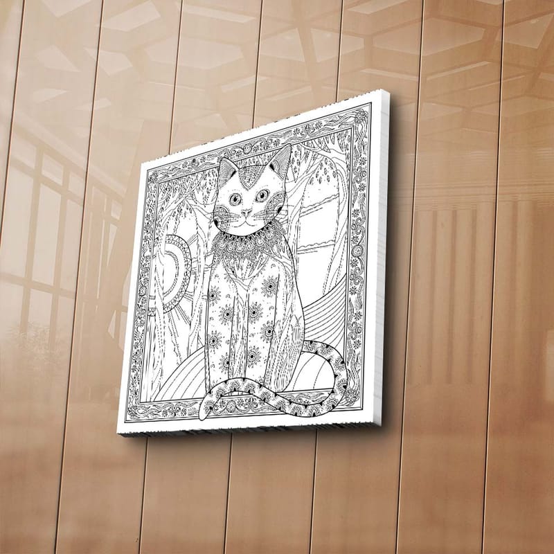 Canvas-taulu 45x45 cm - Yksityiskohtainen kissa kuvioilla ja koristeilla - Musta / Valkoinen - Sisustustuotteet - Taulu & taide - Canvas-taulu