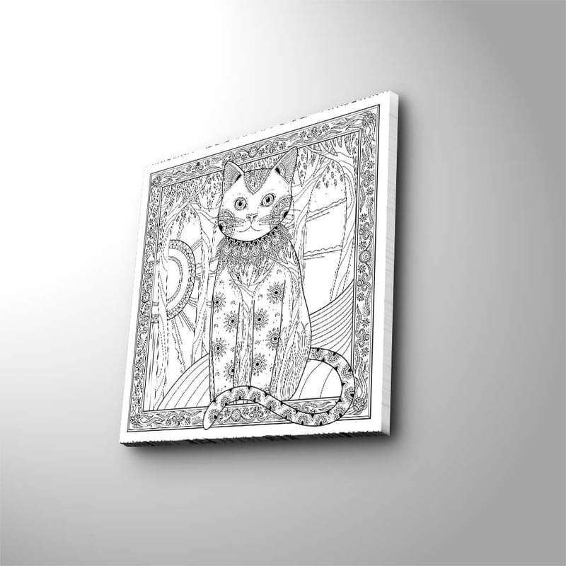 Canvas-taulu 45x45 cm - Yksityiskohtainen kissa kuvioilla ja koristeilla - Musta / Valkoinen - Sisustustuotteet - Taulu & taide - Canvas-taulu