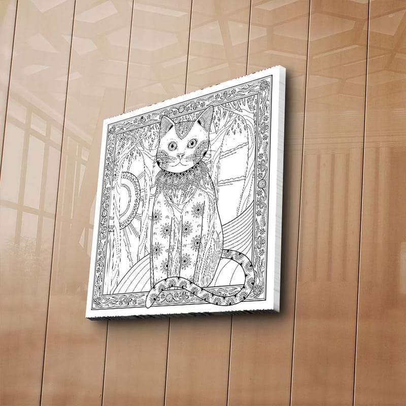 Canvas-taulu 45x45 cm - Yksityiskohtainen kissa kuvioilla ja koristeilla - Musta / Valkoinen - Sisustustuotteet - Taulu & taide - Canvas-taulu