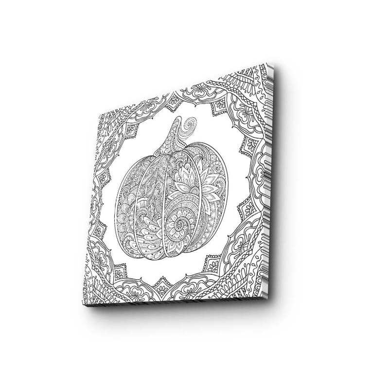 Canvas-taulu 45x45 cm - Yksityiskohtainen kurpitsa koristeellisilla kuvioilla - Musta / Valkoinen - Sisustustuotteet - Taulu & taide - Canvas-taulu