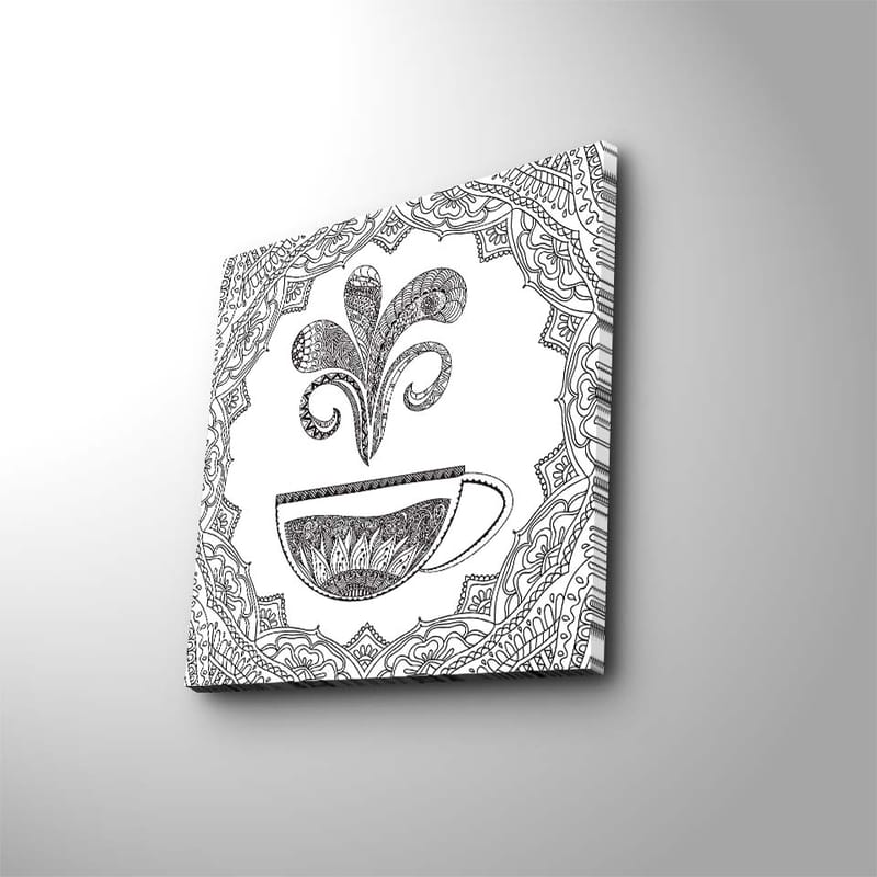 Canvas-taulu 45x45 cm - Yksityiskohtainen kuva höyryävästä kahvikupista, Musta / Valkoinen