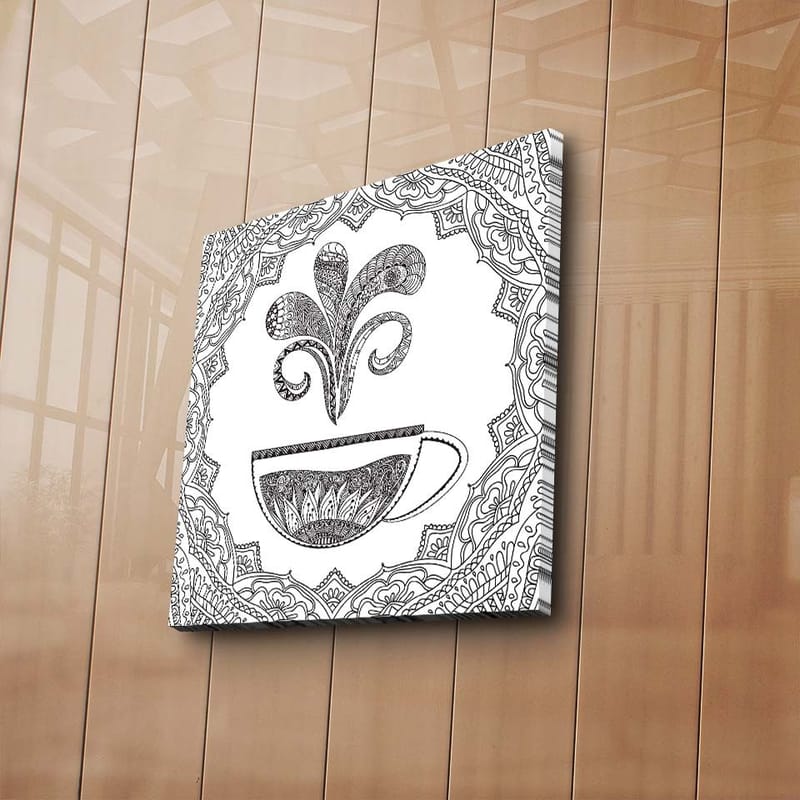 Canvas-taulu 45x45 cm - Yksityiskohtainen kuva höyryävästä kahvikupista - Musta / Valkoinen - Sisustustuotteet - Taulu & taide - Canvas-taulu