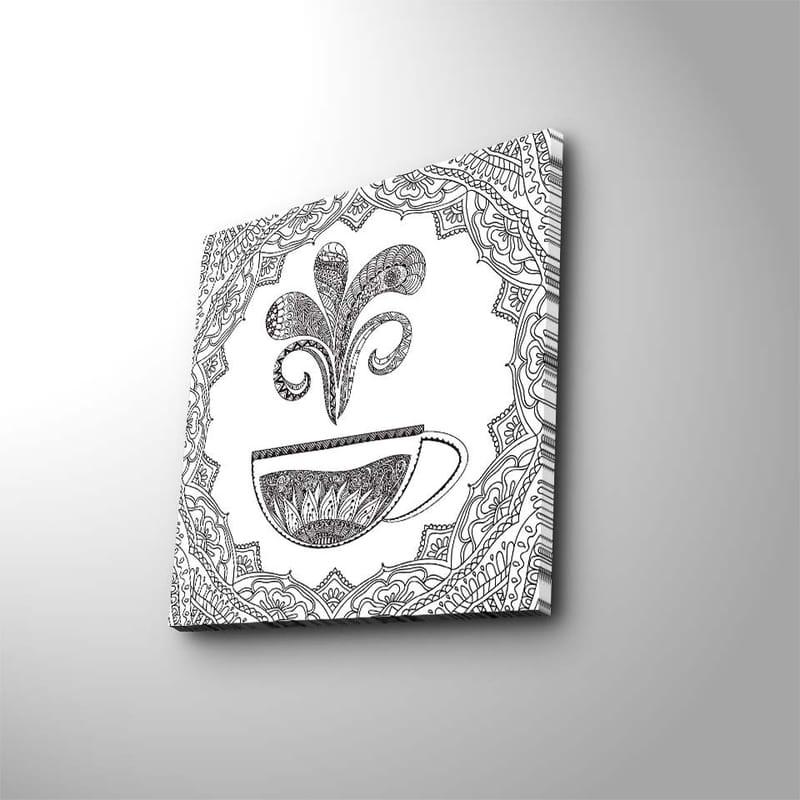 Canvas-taulu 45x45 cm - Yksityiskohtainen kuva höyryävästä kahvikupista, Musta / Valkoinen