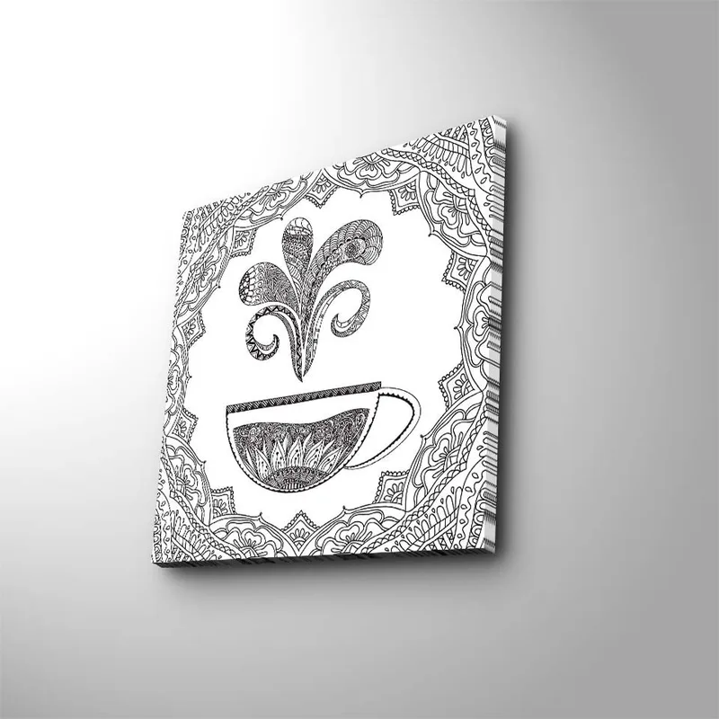 Canvas-taulu 45x45 cm - Yksityiskohtainen kuva höyryävästä kahvikupista, Musta / Valkoinen