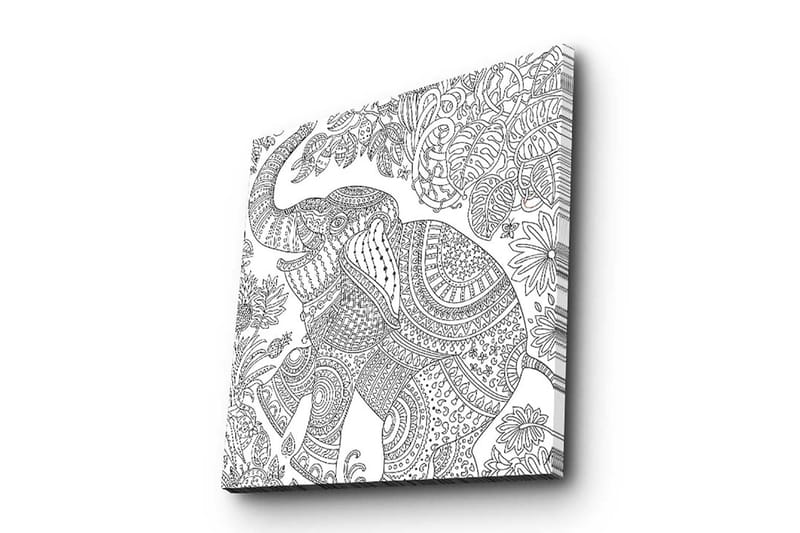 Canvas-taulu 45x45 cm - Yksityiskohtainen kuva kasvillisuuden ympäröimästä elefantista, Musta / Valkoinen