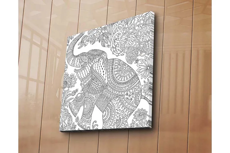 Canvas-taulu 45x45 cm - Yksityiskohtainen kuva kasvillisuuden ympäröimästä elefantista - Musta / Valkoinen - Sisustustuotteet - Taulu & taide - Canvas-taulu