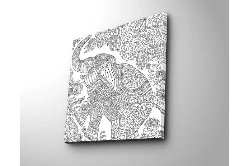 Canvas-taulu 45x45 cm - Yksityiskohtainen kuva kasvillisuuden ympäröimästä elefantista - Musta / Valkoinen - Sisustustuotteet - Taulu & taide - Canvas-taulu