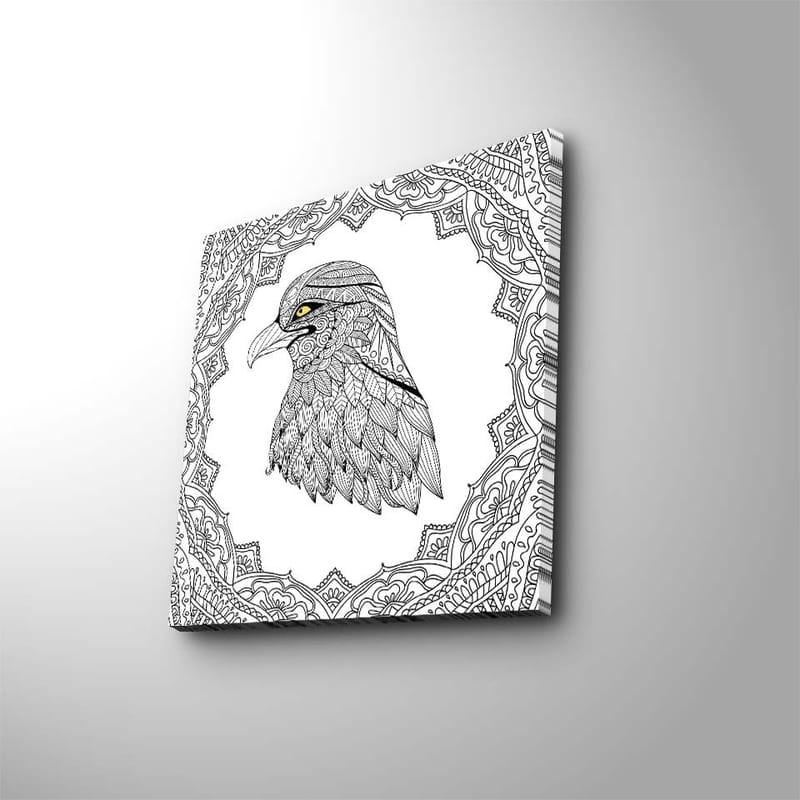 Canvas-taulu 45x45 cm - Yksityiskohtainen kuva kotkasta monimutkaisessa kehyksessä - Musta / Keltainen - Sisustustuotteet - Taulu & taide - Canvas-taulu