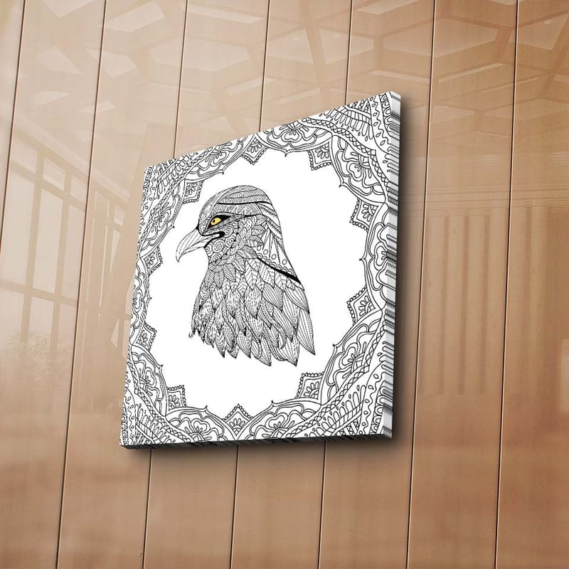 Canvas-taulu 45x45 cm - Yksityiskohtainen kuva kotkasta monimutkaisessa kehyksessä - Musta / Keltainen - Sisustustuotteet - Taulu & taide - Canvas-taulu