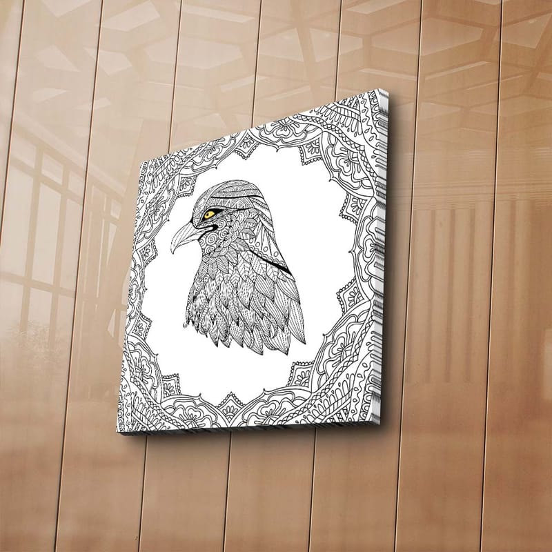 Canvas-taulu 45x45 cm - Yksityiskohtainen kuva kotkasta monimutkaisessa kehyksessä - Musta / Keltainen - Sisustustuotteet - Taulu & taide - Canvas-taulu