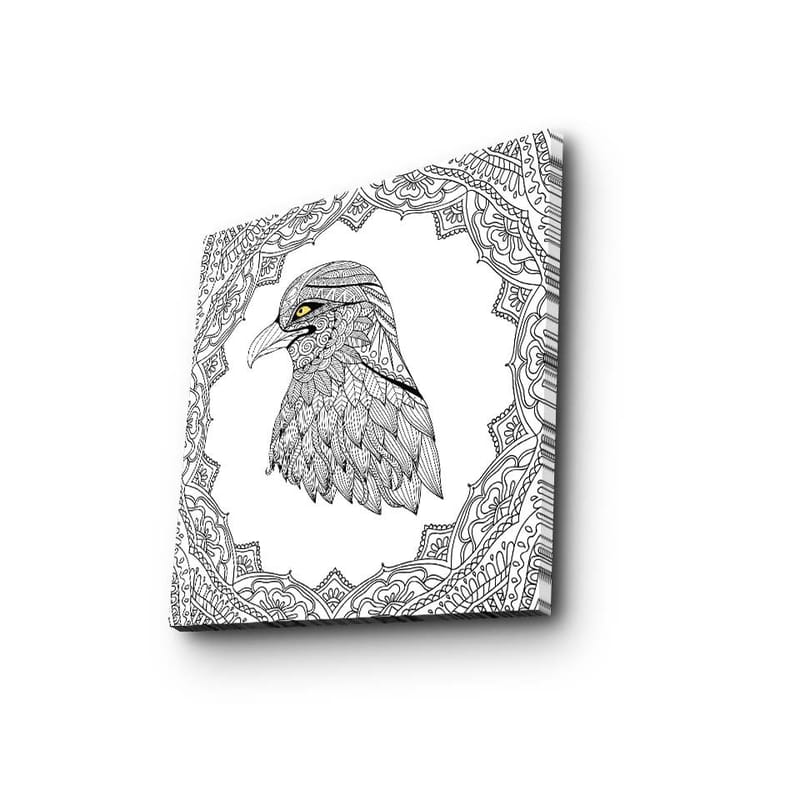 Canvas-taulu 45x45 cm - Yksityiskohtainen kuva kotkasta monimutkaisessa kehyksessä, Musta / Keltainen