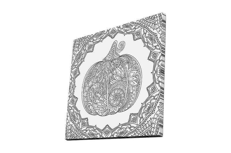 Canvas-taulu 45x45 cm - Yksityiskohtainen kuva kurpitsasta koristekuvioiden ympäröimänä, Musta / Valkoinen