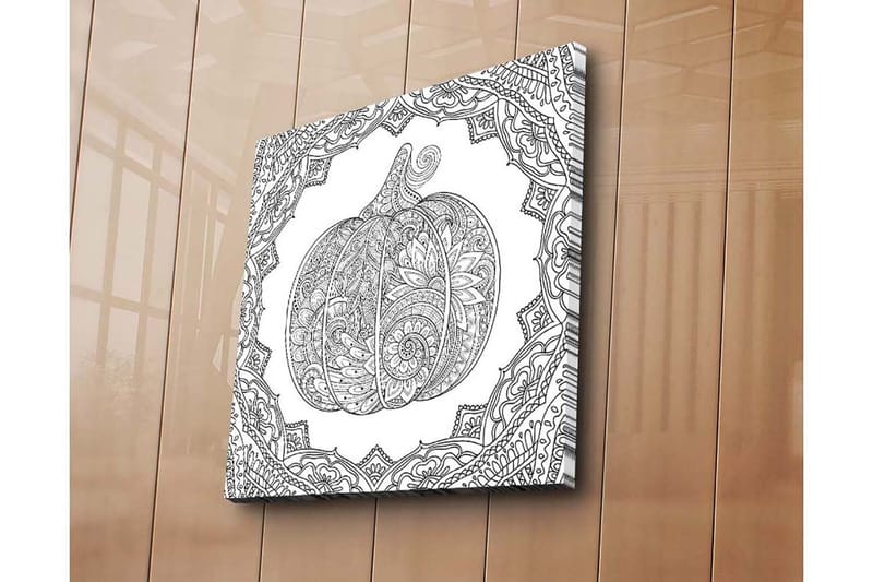 Canvas-taulu 45x45 cm - Yksityiskohtainen kuva kurpitsasta koristekuvioiden ympäröimänä - Musta / Valkoinen - Sisustustuotteet - Taulu & taide - Canvas-taulu