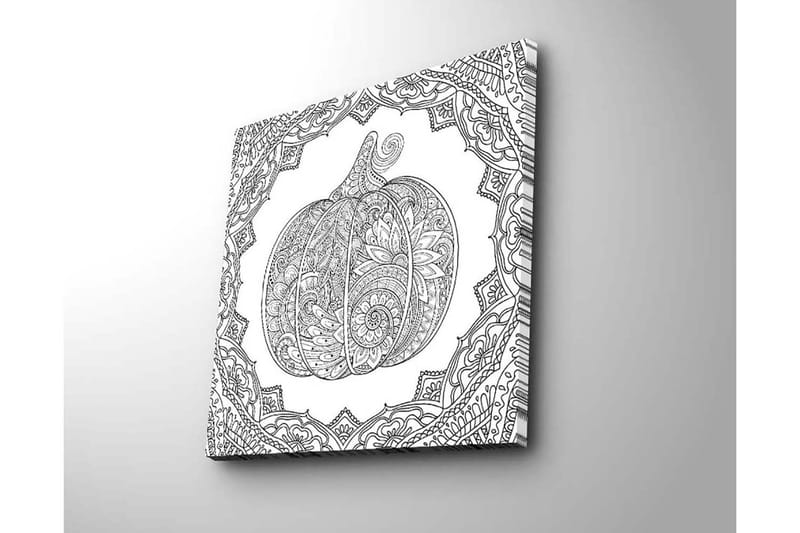 Canvas-taulu 45x45 cm - Yksityiskohtainen kuva kurpitsasta koristekuvioiden ympäröimänä - Musta / Valkoinen - Sisustustuotteet - Taulu & taide - Canvas-taulu