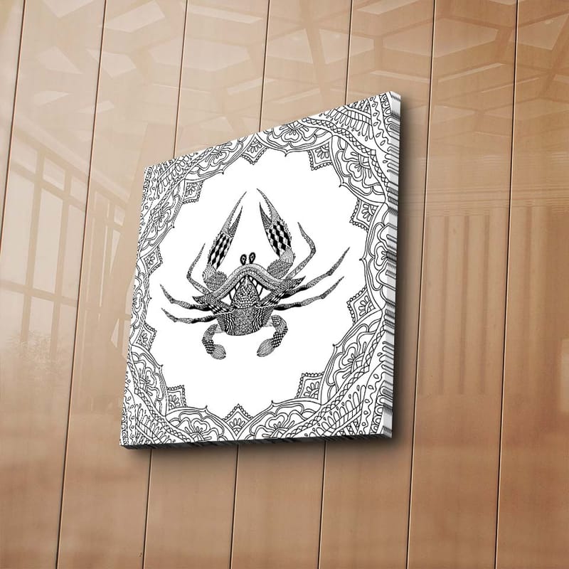 Canvas-taulu 45x45 cm - Yksityiskohtainen kuva ravusta kuviollisen kehyksen ympäröimänä - Musta / Valkoinen - Sisustustuotteet - Taulu & taide - Canvas-taulu