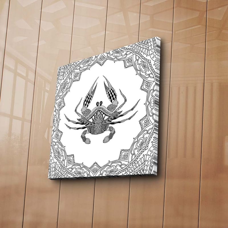 Canvas-taulu 45x45 cm - Yksityiskohtainen kuva ravusta kuviollisen kehyksen ympäröimänä - Musta / Valkoinen - Sisustustuotteet - Taulu & taide - Canvas-taulu