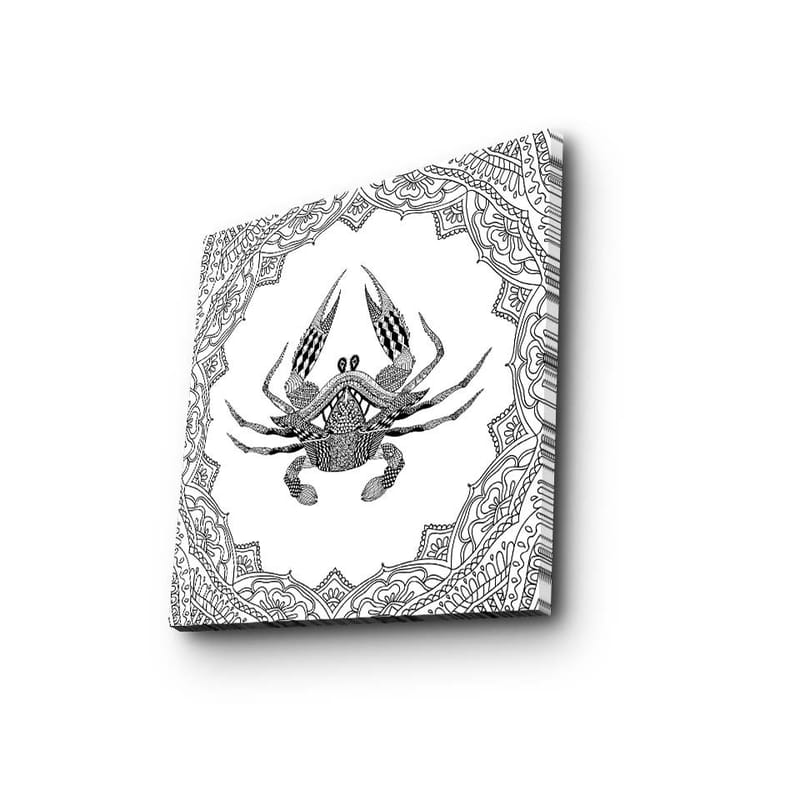 Canvas-taulu 45x45 cm - Yksityiskohtainen kuva ravusta kuviollisen kehyksen ympäröimänä - Musta / Valkoinen - Sisustustuotteet - Taulu & taide - Canvas-taulu