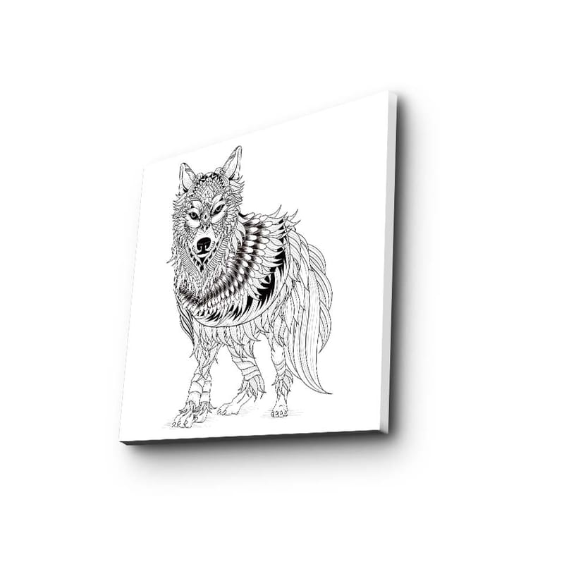 Canvas-taulu 45x45 cm - Yksityiskohtainen kuva sudesta höyhenillä ja koristekuvioilla - Musta / Valkoinen - Sisustustuotteet - Taulu & taide - Canvas-taulu