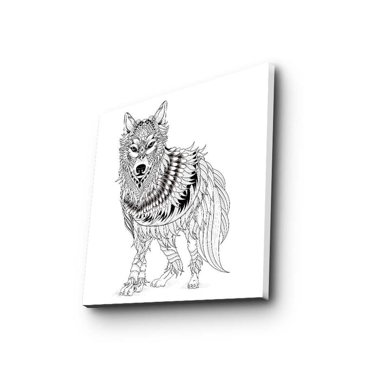 Canvas-taulu 45x45 cm - Yksityiskohtainen kuva sudesta höyhenillä ja koristekuvioilla - Musta / Valkoinen - Sisustustuotteet - Taulu & taide - Canvas-taulu