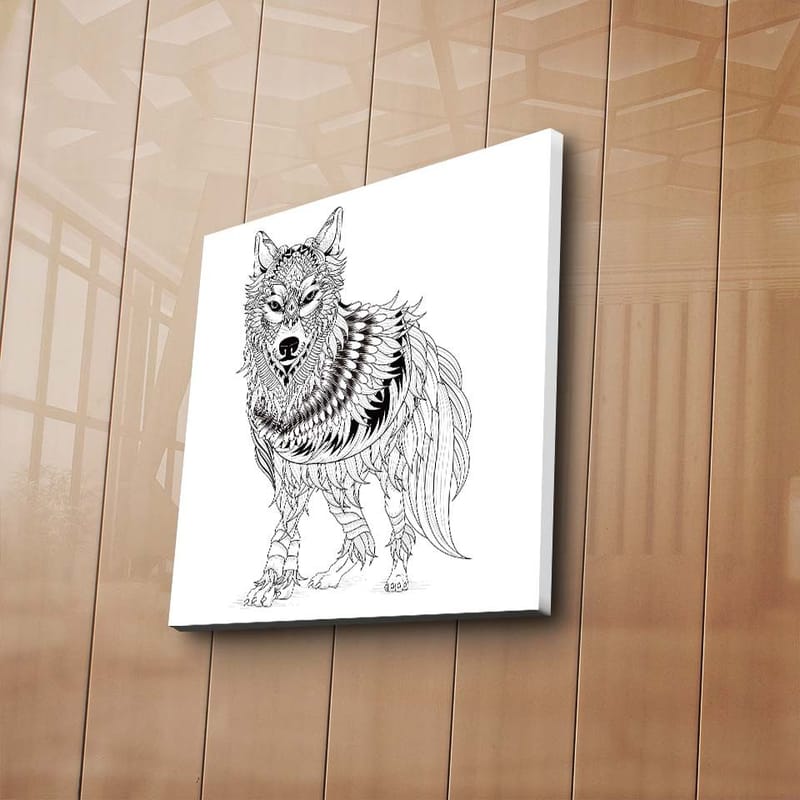 Canvas-taulu 45x45 cm - Yksityiskohtainen kuva sudesta höyhenillä ja koristekuvioilla - Musta / Valkoinen - Sisustustuotteet - Taulu & taide - Canvas-taulu