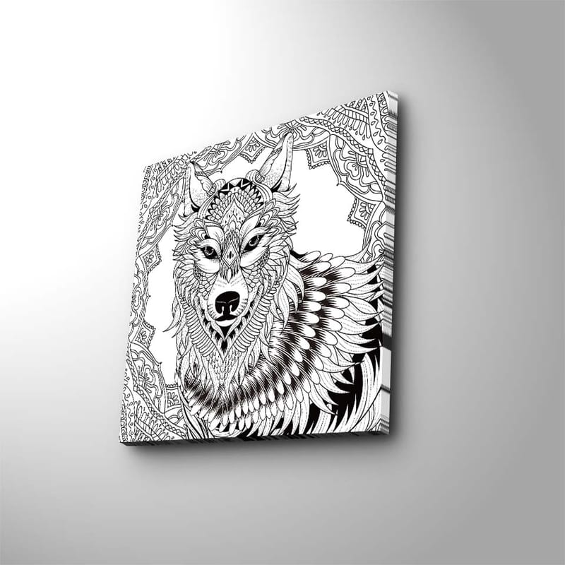 Canvas-taulu 45x45 cm - Yksityiskohtainen kuva sudesta koristekuvioin - Musta / Valkoinen - Sisustustuotteet - Taulu & taide - Canvas-taulu
