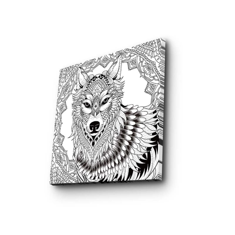 Canvas-taulu 45x45 cm - Yksityiskohtainen kuva sudesta koristekuvioin - Musta / Valkoinen - Sisustustuotteet - Taulu & taide - Canvas-taulu