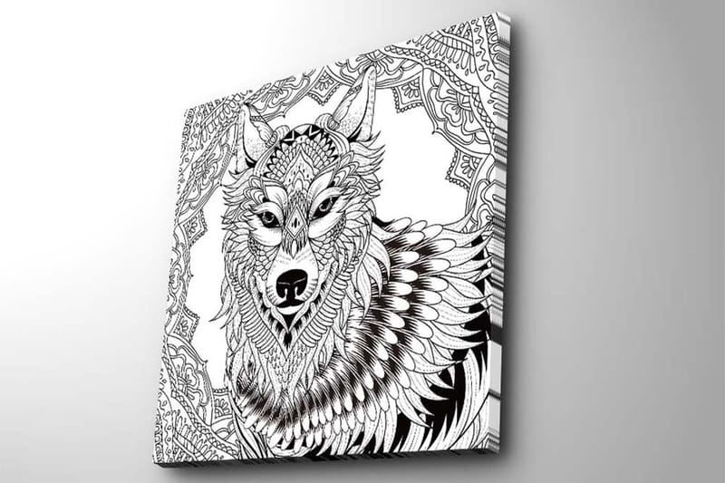 Canvas-taulu 45x45 cm - Yksityiskohtainen kuva sudesta koristekuvioin - Musta / Valkoinen - Sisustustuotteet - Taulu & taide - Canvas-taulu