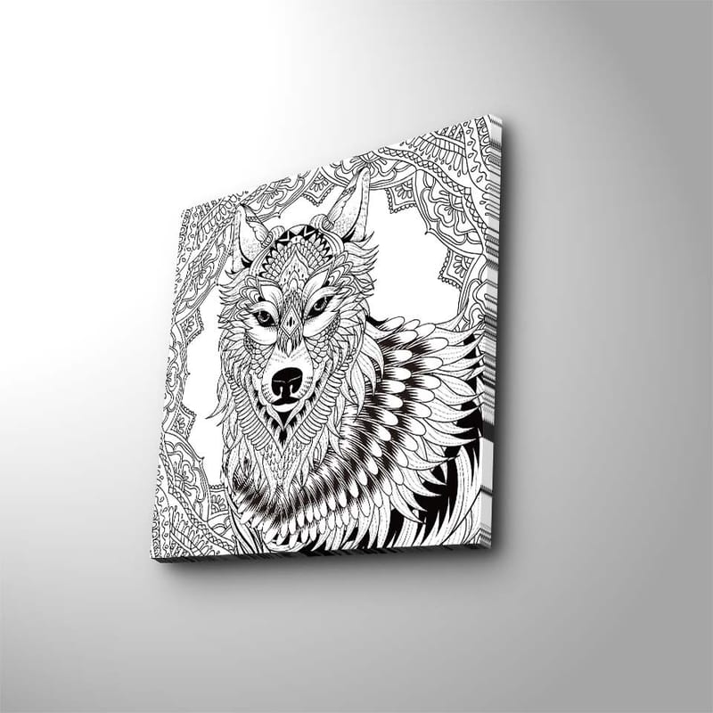Canvas-taulu 45x45 cm - Yksityiskohtainen kuva sudesta koristekuvioin, Musta / Valkoinen