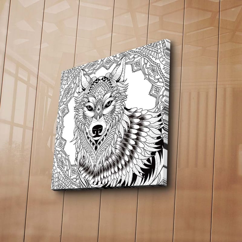 Canvas-taulu 45x45 cm - Yksityiskohtainen kuva sudesta koristekuvioin - Musta / Valkoinen - Sisustustuotteet - Taulu & taide - Canvas-taulu