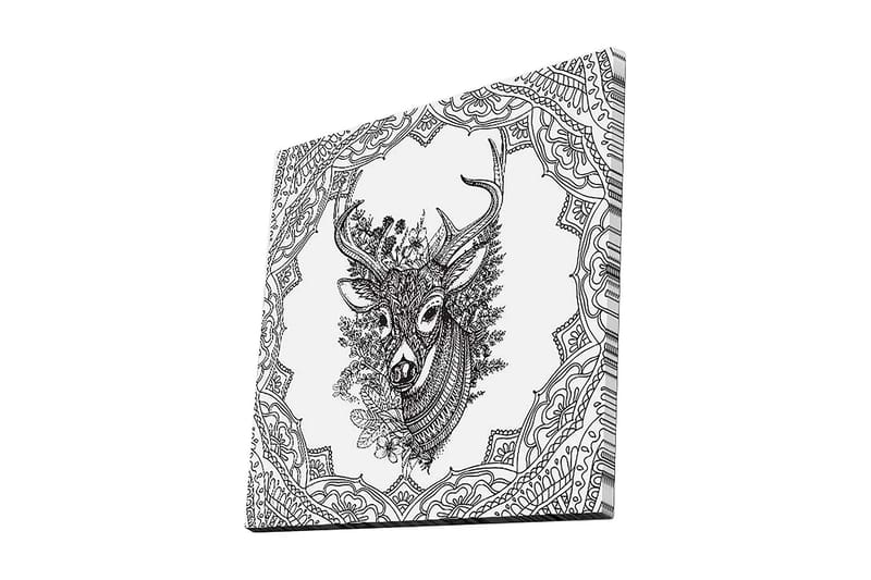Canvas-taulu 45x45 cm - Yksityiskohtainen kuva peuran päästä koristekuvioiden ympäröimänä, Musta / Valkoinen