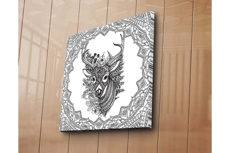 Canvas-taulu 45x45 cm - Yksityiskohtainen kuva peuran päästä koristekuvioiden ympäröimänä - Musta / Valkoinen - Sisustustuotteet - Taulu & taide - Canvas-taulu