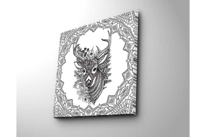 Canvas-taulu 45x45 cm - Yksityiskohtainen kuva peuran päästä koristekuvioiden ympäröimänä - Musta / Valkoinen - Sisustustuotteet - Taulu & taide - Canvas-taulu