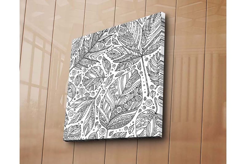 Canvas-taulu 45x45 cm - Yksityiskohtainen lehtien ja spiraalien kuvio - Musta / Valkoinen - Sisustustuotteet - Taulu & taide - Canvas-taulu