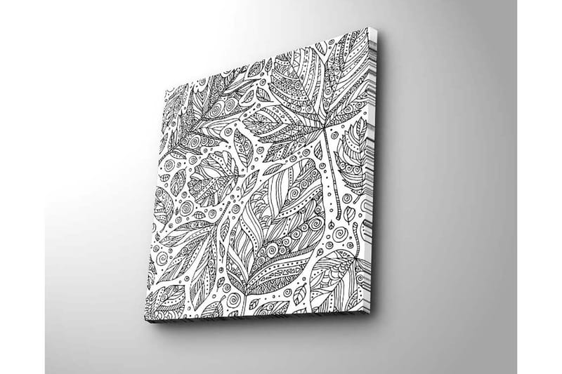 Canvas-taulu 45x45 cm - Yksityiskohtainen lehtien ja spiraalien kuvio - Musta / Valkoinen - Sisustustuotteet - Taulu & taide - Canvas-taulu