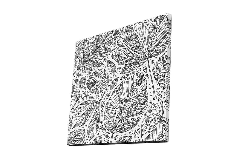 Canvas-taulu 45x45 cm - Yksityiskohtainen lehtien ja spiraalien kuvio, Musta / Valkoinen