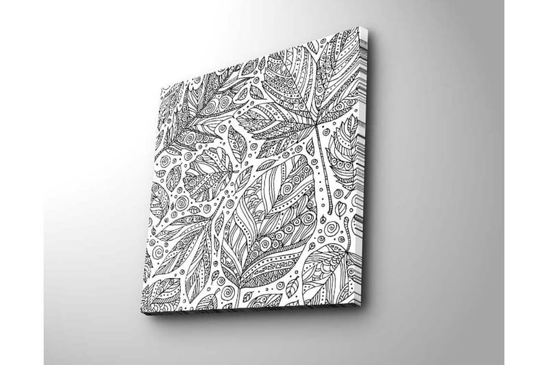 Canvas-taulu 45x45 cm - Yksityiskohtainen lehtien ja spiraalien kuvio - Musta / Valkoinen - Sisustustuotteet - Taulu & taide - Canvas-taulu