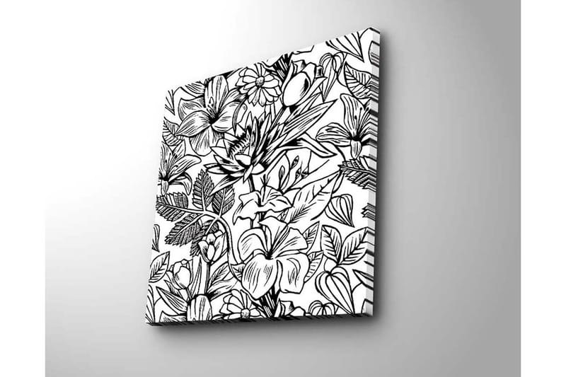 Canvas-taulu 45x45 cm - Yksityiskohtainen mustavalkoinen kukka-asetelma erilaisilla kasveilla ja kukilla - Musta / Valkoinen - Sisustustuotteet - Taulu & taide - Canvas-taulu