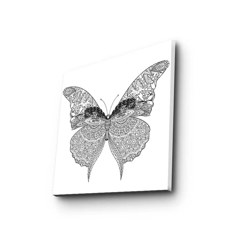 Canvas-taulu 45x45 cm - Yksityiskohtainen mustavalkoinen perhonen monimutkaisilla kuvioilla - Musta / Valkoinen - Sisustustuotteet - Taulu & taide - Canvas-taulu