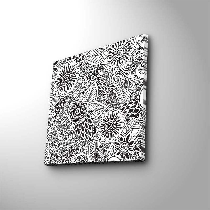 Canvas-taulu 45x45 cm - Yksityiskohtainen sommittelu kukista ja spiraaleista - Musta / Valkoinen - Sisustustuotteet - Taulu & taide - Canvas-taulu
