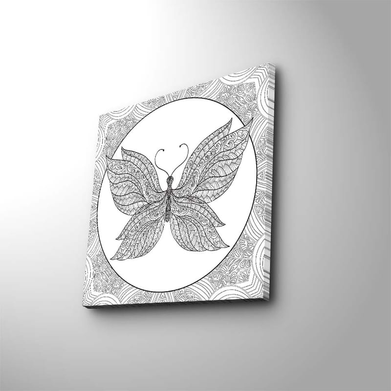 Canvas-taulu 45x45 cm - Yksityiskohtainen perhonen monimutkaisilla kuvioilla, Musta / Valkoinen