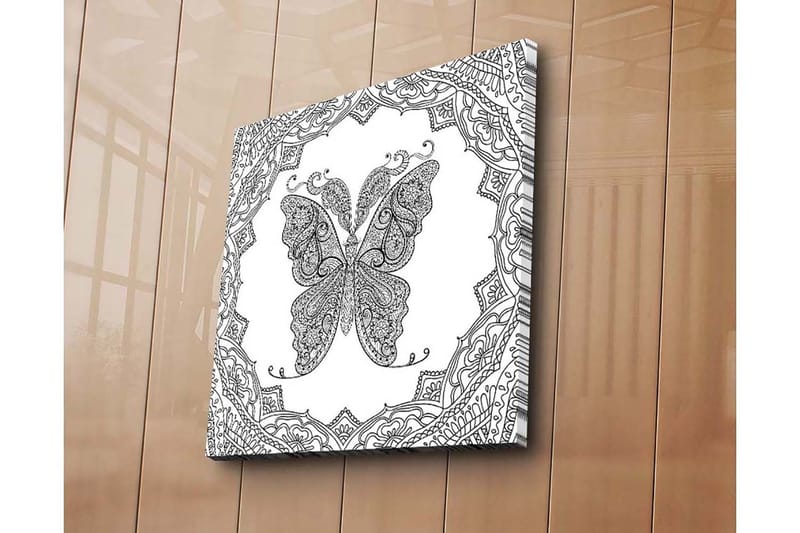 Canvas-taulu 45x45 cm - Yksityiskohtainen perhonen koristekuvioilla - Musta / Valkoinen - Sisustustuotteet - Taulu & taide - Canvas-taulu