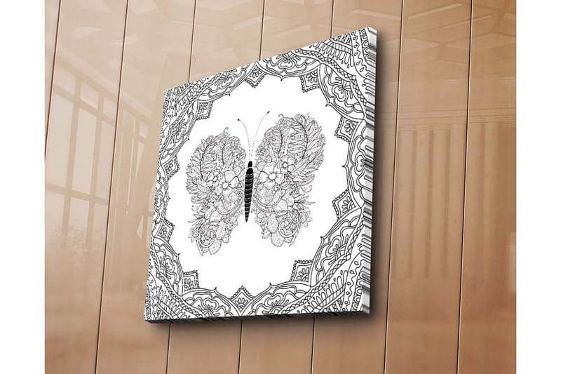 Canvas-taulu 45x45 cm - Yksityiskohtainen perhonen kukkakuviolla ja koristelulla - Musta / Valkoinen - Sisustustuotteet - Taulu & taide - Canvas-taulu