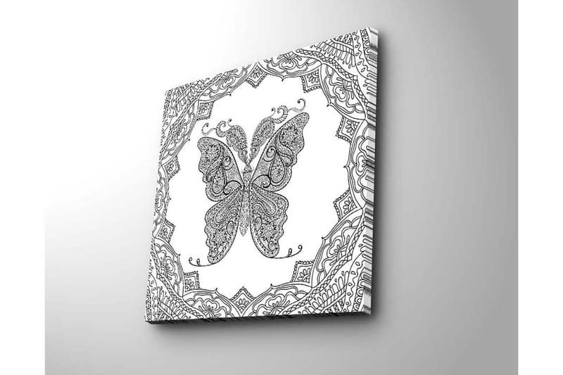 Canvas-taulu 45x45 cm - Yksityiskohtainen perhonen koristekuvioilla - Musta / Valkoinen - Sisustustuotteet - Taulu & taide - Canvas-taulu