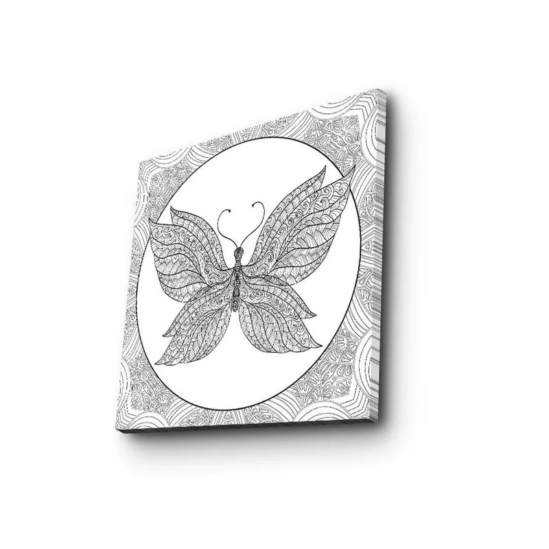 Canvas-taulu 45x45 cm - Yksityiskohtainen perhonen monimutkaisilla kuvioilla - Musta / Valkoinen - Sisustustuotteet - Taulu & taide - Canvas-taulu