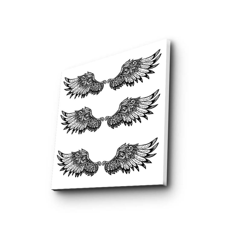 Canvas-taulu 45x45 cm - Yksityiskohtaiset höyhenet symmetrisessä siipikoostumuksessa - Musta / Valkoinen - Sisustustuotteet - Taulu & taide - Canvas-taulu