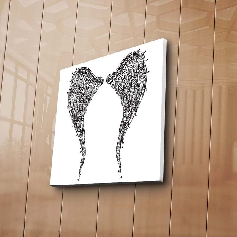 Canvas-taulu 45x45 cm - Yksityiskohtaiset siipien höyhenet - Musta / Valkoinen - Sisustustuotteet - Taulu & taide - Canvas-taulu