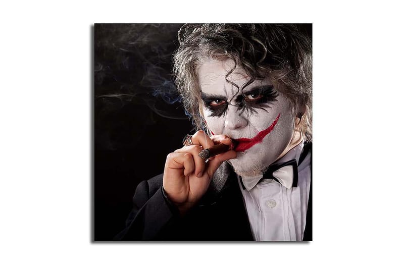 Canvas-taulu 45x45 cm - Pelottava hahmo pellemeikillä ja sikarilla, Valkoinen / Musta / Punainen