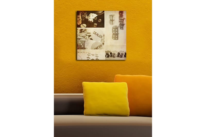 Canvas-taulu 45x45 cm - Peliaiheinen sommitelma nopilla ja pelimerkeillä - Harmaa / Valkoinen / Beige - Sisustustuotteet - Taulu & taide - Canvas-taulu